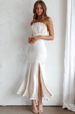 Tivoli Strapless Gathered Bust Midi Dress Champagne -Bridal Dr. Denim Store CM1514B01 20CHAMPAGNE 6