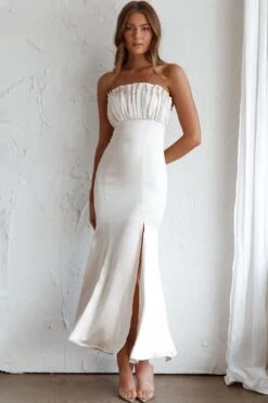 Tivoli Strapless Gathered Bust Midi Dress Champagne -Bridal Dr. Denim Store CM1514B01 20CHAMPAGNE 7