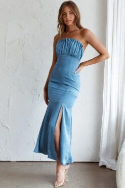 Tivoli Strapless Gathered Bust Midi Dress Midnight Blue -Bridal Dr. Denim Store CM1514B01 20MIDNIGHT 20BLUE 2