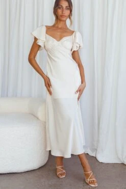 Park Avenue Flutter Sleeve Side Split Midi Dress Ivory -Bridal Dr. Denim Store CM1529J IVORY 2
