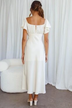 Park Avenue Flutter Sleeve Side Split Midi Dress Ivory -Bridal Dr. Denim Store CM1529J IVORY 6