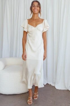 Park Avenue Flutter Sleeve Side Split Midi Dress Ivory -Bridal Dr. Denim Store CM1529J IVORY 7