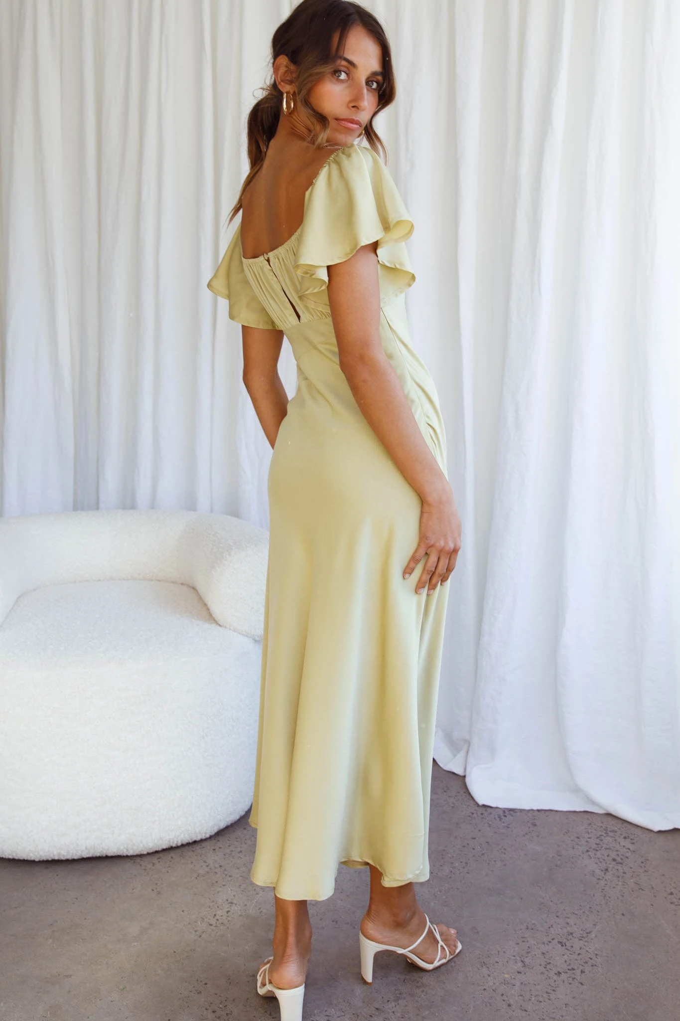 Park Avenue Flutter Sleeve Side Split Midi Dress Matcha 5 Park Avenue Flutter Sleeve Side Split Midi Dress Matcha - Image 5