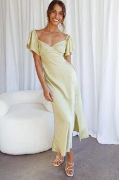 Park Avenue Flutter Sleeve Side Split Midi Dress Matcha 11 Park Avenue Flutter Sleeve Side Split Midi Dress Matcha -Bridal Dr. Denim Store CM1529J MATCHA 6