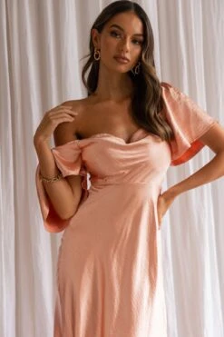 Grayson Tied Back Asymmetrical Midi Dress Peach 11 Grayson Tied Back Asymmetrical Midi Dress Peach -Bridal Dr. Denim Store CM1571B PEACH 4