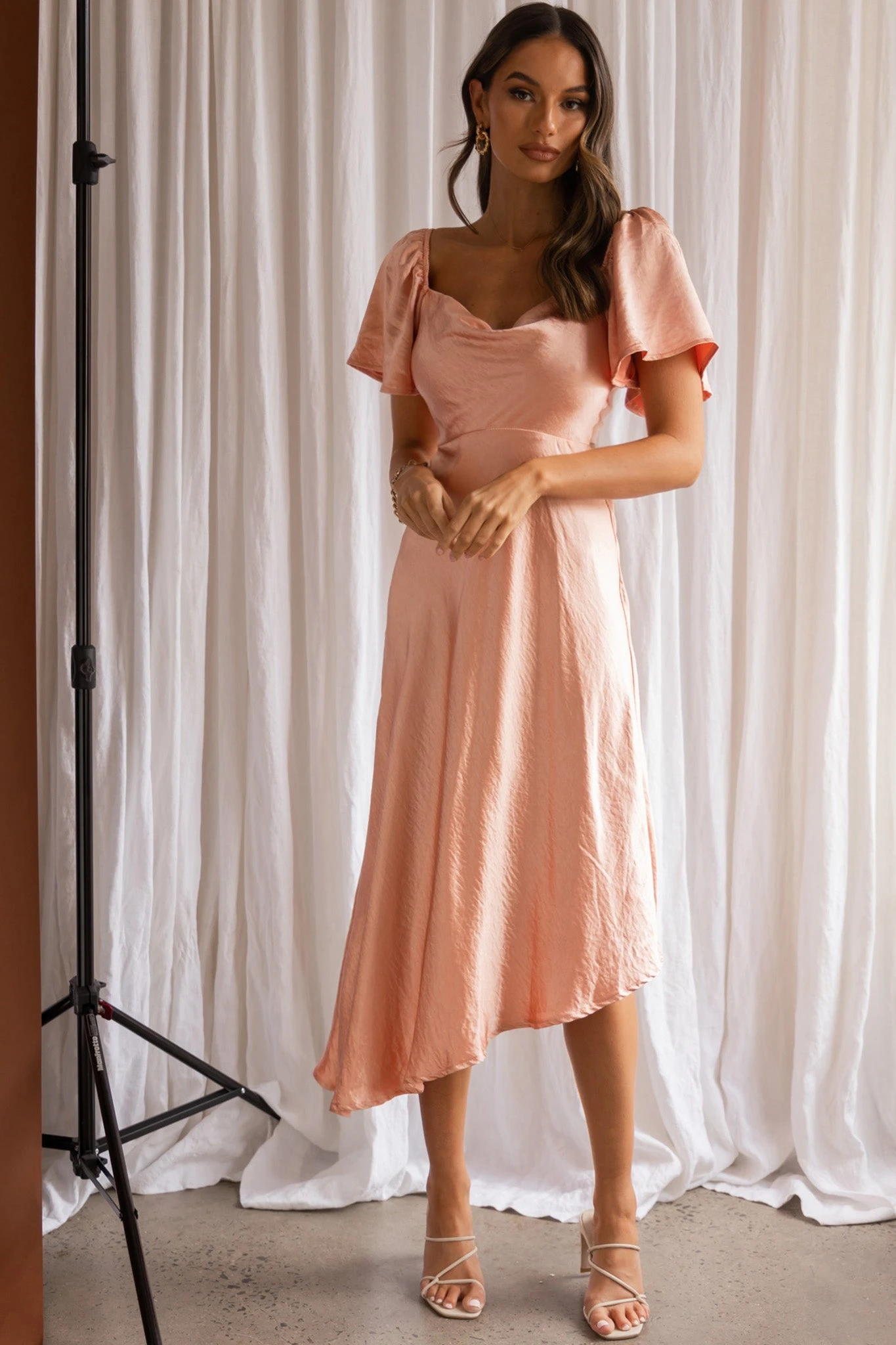 Grayson Tied Back Asymmetrical Midi Dress Peach 5 Grayson Tied Back Asymmetrical Midi Dress Peach - Image 5