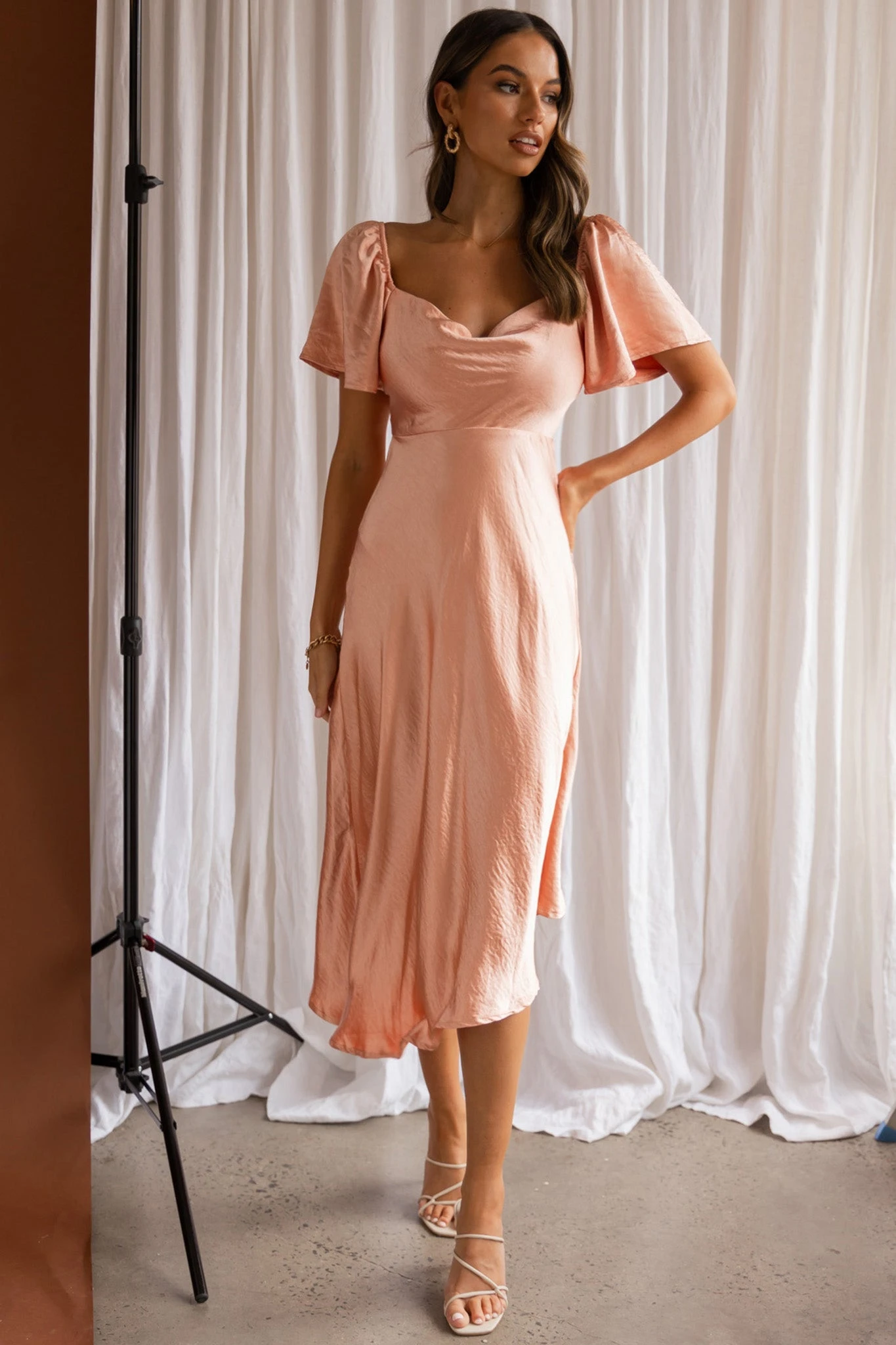 Grayson Tied Back Asymmetrical Midi Dress Peach 8 Grayson Tied Back Asymmetrical Midi Dress Peach - Image 8