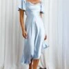 Grayson Tied Back Asymmetrical Midi Dress Steel Blue