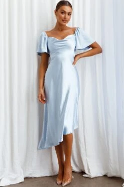 Grayson Tied Back Asymmetrical Midi Dress Steel Blue -Bridal Dr. Denim Store CM1571B 20STEEL 20BLUE 2