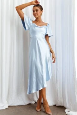 Grayson Tied Back Asymmetrical Midi Dress Steel Blue -Bridal Dr. Denim Store CM1571B 20STEEL 20BLUE 4