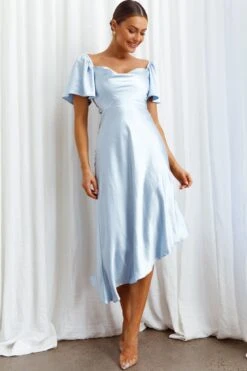 Grayson Tied Back Asymmetrical Midi Dress Steel Blue -Bridal Dr. Denim Store CM1571B 20STEEL 20BLUE 5