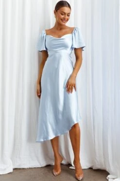Grayson Tied Back Asymmetrical Midi Dress Steel Blue -Bridal Dr. Denim Store CM1571B 20STEEL 20BLUE 6