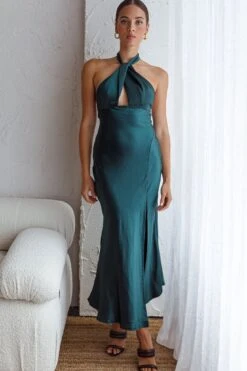 Te Amo Halterneck Open Back Midi Dress Forest Green -Bridal Dr. Denim Store CM1631B FOREST GREEN 6