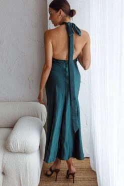 Te Amo Halterneck Open Back Midi Dress Forest Green -Bridal Dr. Denim Store CM1631B FOREST GREEN 8