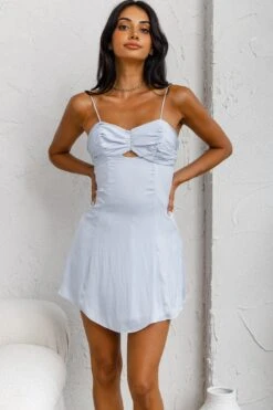 Aurelius Gathered Bust Cami Strap Mini Sundress Blue -Bridal Dr. Denim Store CM1638DBLUE 6