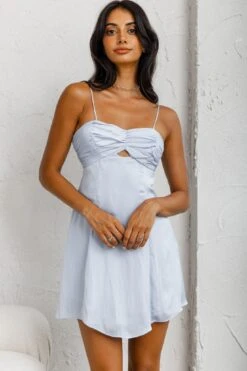 Aurelius Gathered Bust Cami Strap Mini Sundress Blue -Bridal Dr. Denim Store CM1638DBLUE 8