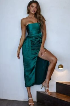 Gianna Strapless Waist Tie Midi Dress Forest Green -Bridal Dr. Denim Store CM1739J01 20FOREST 20GREEN 4