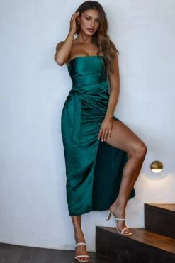 Gianna Strapless Waist Tie Midi Dress Forest Green -Bridal Dr. Denim Store CM1739J01 20FOREST 20GREEN 8