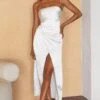 Gianna Strapless Waist Tie Midi Dress White