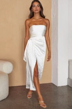 Gianna Strapless Waist Tie Midi Dress White -Bridal Dr. Denim Store CM1739J 20WHITE 5