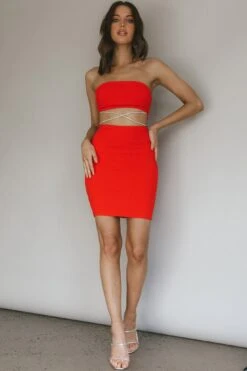 Nohemi Strapless Diamante Mini Dress Red 9 Nohemi Strapless Diamante Mini Dress Red -Bridal Dr. Denim Store CM1934J03 20RED 2