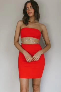 Nohemi Strapless Diamante Mini Dress Red 12 Nohemi Strapless Diamante Mini Dress Red -Bridal Dr. Denim Store CM1934J03 20RED 6