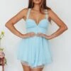 Surreal Lace-Up Back Tulle Mini Dress Ice