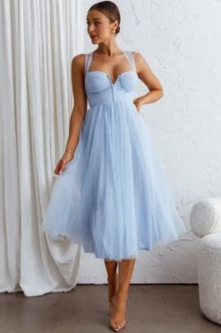 Surreal Lace-Up Back Tulle Midi Dress Blue -Bridal Dr. Denim Store CM2003D 20BLUE 5