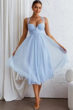 Surreal Lace-Up Back Tulle Midi Dress Blue -Bridal Dr. Denim Store CM2003D 20BLUE 6