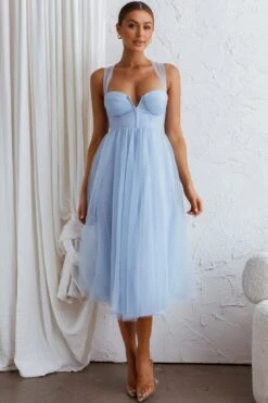 Surreal Lace-Up Back Tulle Midi Dress Blue -Bridal Dr. Denim Store CM2003D 20BLUE 9