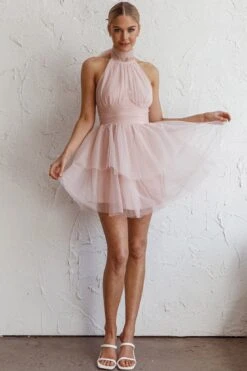 Andria Halterneck Tulle Mini Dress Blush 11 Andria Halterneck Tulle Mini Dress Blush -Bridal Dr. Denim Store CM2005J01 20BLUSH 2