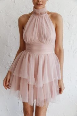 Andria Halterneck Tulle Mini Dress Blush 12 Andria Halterneck Tulle Mini Dress Blush -Bridal Dr. Denim Store CM2005J01 20BLUSH 4