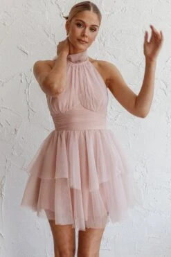 Andria Halterneck Tulle Mini Dress Blush 15 Andria Halterneck Tulle Mini Dress Blush -Bridal Dr. Denim Store CM2005J01 20BLUSH 7