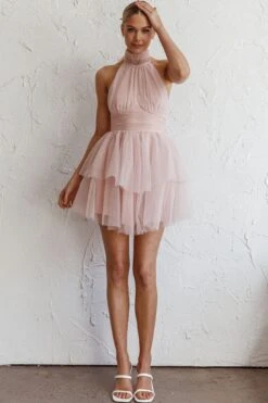 Andria Halterneck Tulle Mini Dress Blush 16 Andria Halterneck Tulle Mini Dress Blush -Bridal Dr. Denim Store CM2005J01 20BLUSH 8