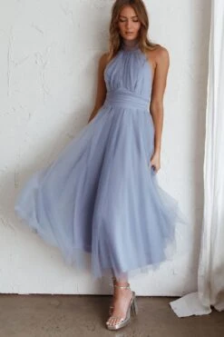 Andria Halterneck Tulle Midi Dress Blue -Bridal Dr. Denim Store CM2005J 20BLUE 6
