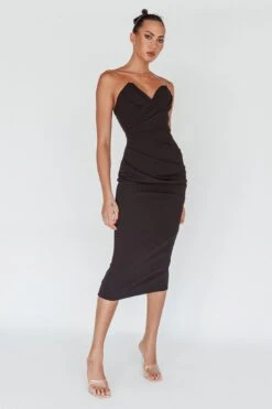 Yours Alone Gathered Detail Midi Dress Black -Bridal Dr. Denim Store CM3083D 20BLACK 6