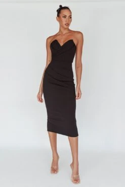 Yours Alone Gathered Detail Midi Dress Black -Bridal Dr. Denim Store CM3083D 20BLACK 8