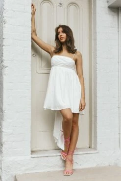 Zhen Bow Tie Back Mini Dress White -Bridal Dr. Denim Store CM3092D 20WHITE 7
