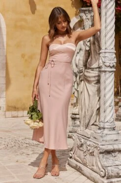 Brittini Satin Bust Strapless Midi Dress Blush -Bridal Dr. Denim Store CM3097DBLUSH 6