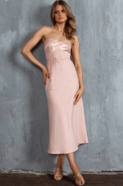 Brittini Satin Bust Strapless Midi Dress Blush -Bridal Dr. Denim Store CM3097D 20BLUSH 4