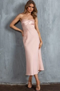 Brittini Satin Bust Strapless Midi Dress Blush -Bridal Dr. Denim Store CM3097D 20BLUSH 6