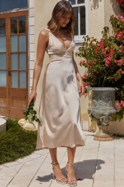 Pale Moonlight Knot Strap Midi Dress Champagne 13 Pale Moonlight Knot Strap Midi Dress Champagne -Bridal Dr. Denim Store CM4006D 20CHAMPAGNE 2