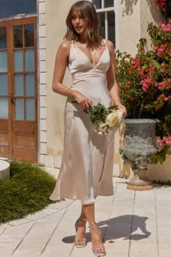 Pale Moonlight Knot Strap Midi Dress Champagne 17 Pale Moonlight Knot Strap Midi Dress Champagne -Bridal Dr. Denim Store CM4006D 20CHAMPAGNE 8