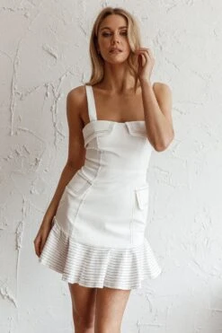 Riverside Ruffle Hem Mini Dress White -Bridal Dr. Denim Store CM4076D 20WHITE 7
