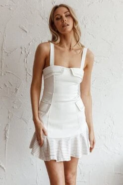 Riverside Ruffle Hem Mini Dress White -Bridal Dr. Denim Store CM4076D 20WHITE 8