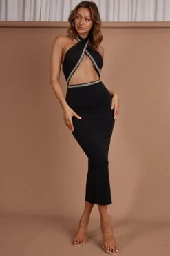 Vanna Diamante Trim Halterneck Dress Black -Bridal Dr. Denim Store CM5045D 20BLACK 6