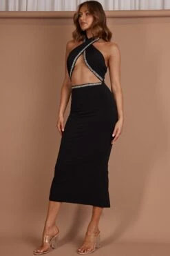 Vanna Diamante Trim Halterneck Dress Black -Bridal Dr. Denim Store CM5045D 20BLACK 9