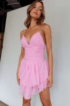 Nightingale Ruched Mesh Mini Dress Barbie Pink -Bridal Dr. Denim Store CM5046H 20BARBIE 20PINK 6