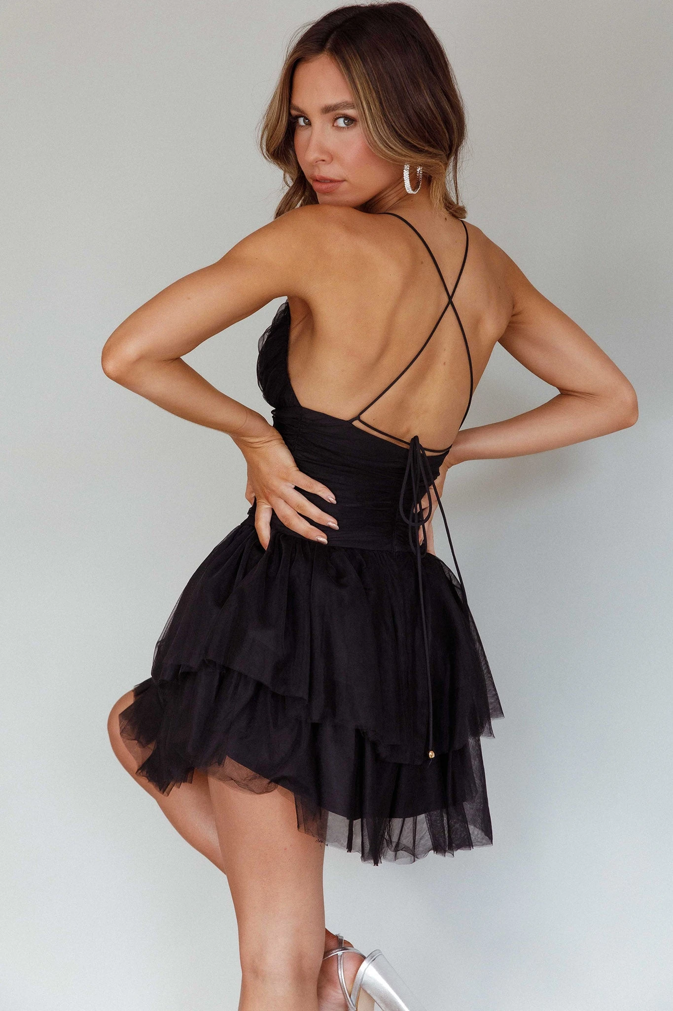 Nightingale Ruched Mesh Mini Dress Black 2 Nightingale Ruched Mesh Mini Dress Black - Image 2
