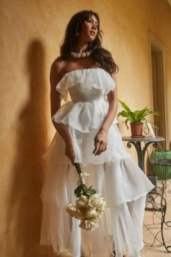 Oceana Layered Ruffle Maxi Dress White 6 Oceana Layered Ruffle Maxi Dress White -Bridal Dr. Denim Store CM6004D 20WHITE 2